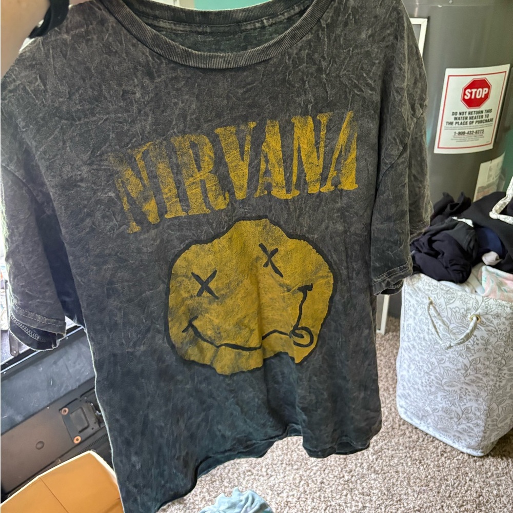 NIRVANA Distressed Black Tee with White Print